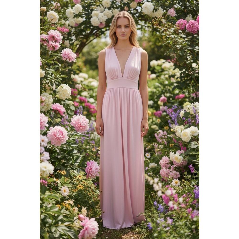 Naked Princess Sz S Pink Maxi Dress Gown Twist Back Modal Spandex Jersey Knit